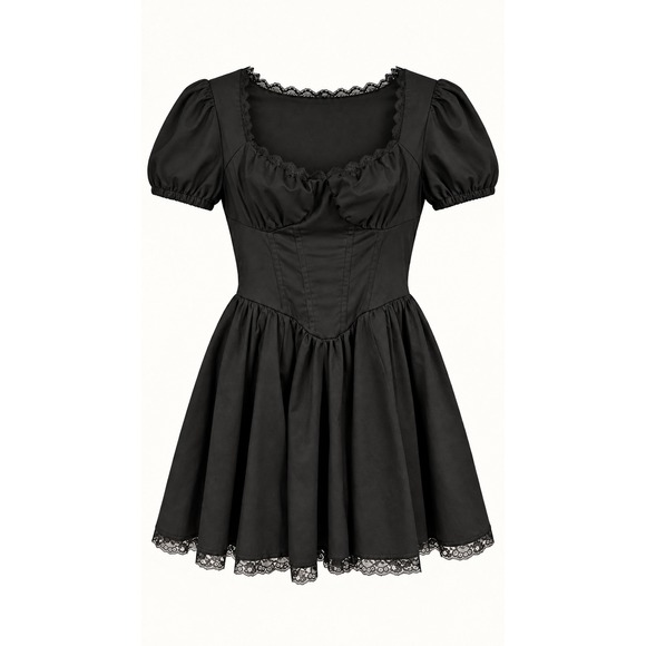 Social Collision Dresses & Skirts - Social Collision Puff Sleeve Corset Mini Dress XL Black Lace Goth Dark Coquette